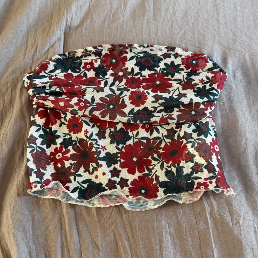 PacSun Floral Strapless Crop Top in Red, Green, White